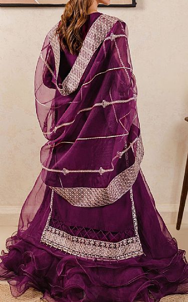 Farasha Egg Plant Chiffon Suit | Pakistani Embroidered Chiffon Dresses- Image 2