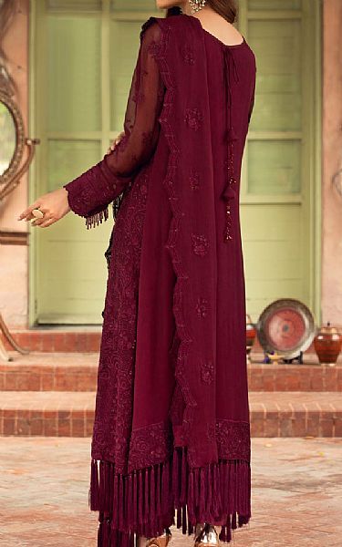 Farasha Deep Crimson Chiffon Suit | Pakistani Embroidered Chiffon Dresses- Image 2