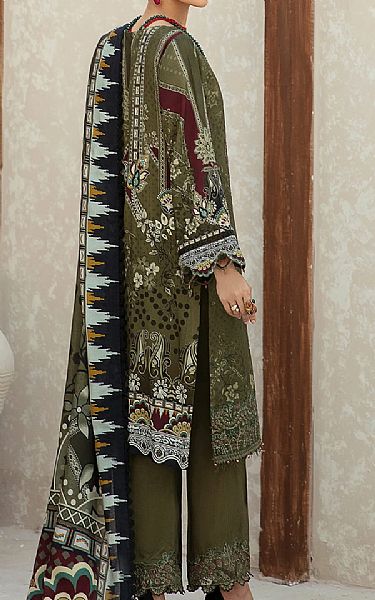 Farasha Olive Linen Suit | Pakistani Dresses in USA- Image 2