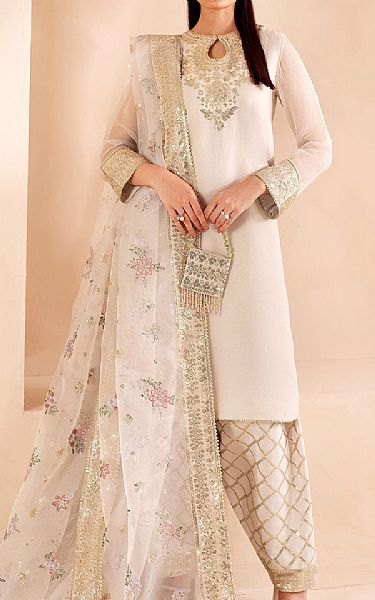 Farasha Off White Chiffon Suit | Pakistani Embroidered Chiffon Dresses USA- Image 1