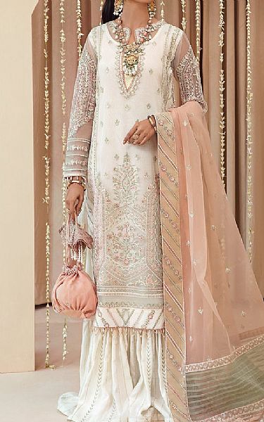Off White Net Suit | Farasha Pakistani Chiffon Dresses
