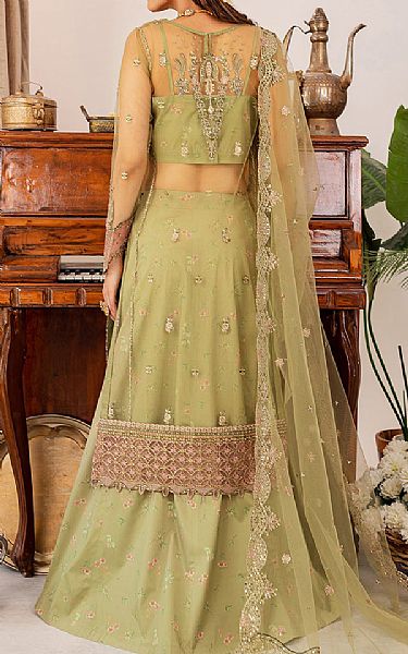 Farasha Apple Green Net Suit | Pakistani Embroidered Chiffon Dresses- Image 2
