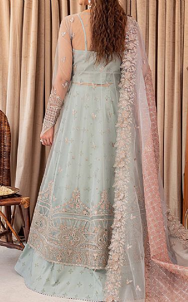 Farasha Pastel Grey Net Suit | Pakistani Embroidered Chiffon Dresses- Image 2