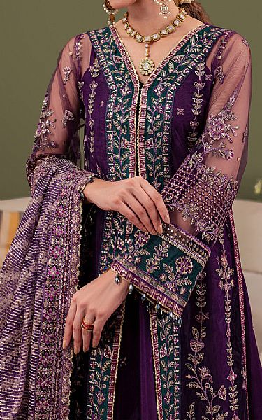 Farasha Indigo Net Suit | Pakistani Embroidered Chiffon Dresses- Image 2