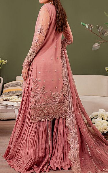Farasha Tea Pink Net Suit | Pakistani Embroidered Chiffon Dresses- Image 2