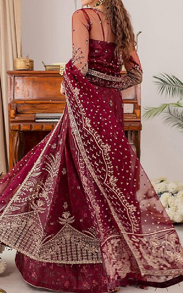 Farasha Crimson Net Suit | Pakistani Embroidered Chiffon Dresses- Image 2