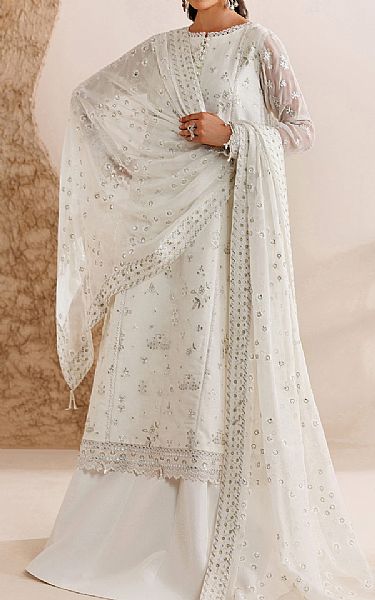 Farasha Off White Chiffon Suit | Pakistani Embroidered Chiffon Dresses USA- Image 1