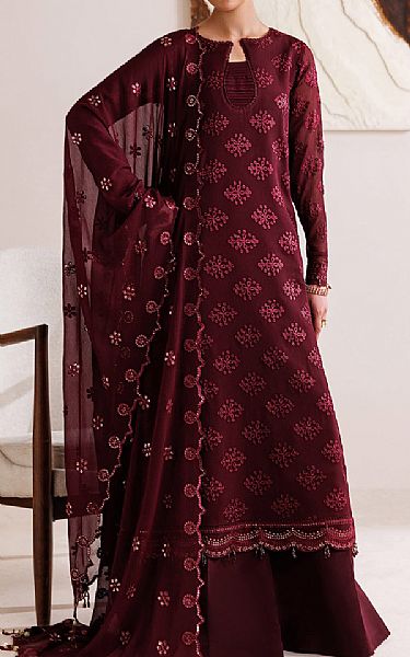 Farasha Wine Chiffon Suit | Pakistani Embroidered Chiffon Dresses USA- Image 1