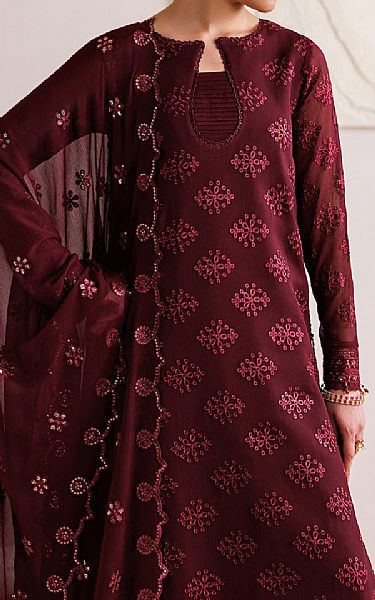 Farasha Wine Chiffon Suit | Pakistani Embroidered Chiffon Dresses USA- Image 3