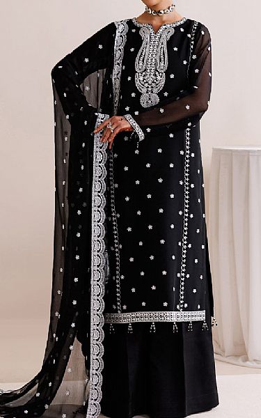 Farasha Black Chiffon Suit | Pakistani Embroidered Chiffon Dresses USA- Image 1