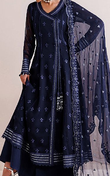 Farasha Navy Blue Chiffon Suit | Pakistani Embroidered Chiffon Dresses USA- Image 1