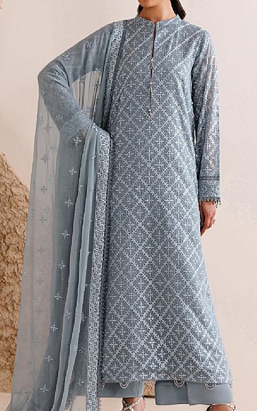 Farasha Slate Grey Chiffon Suit | Pakistani Embroidered Chiffon Dresses USA- Image 1