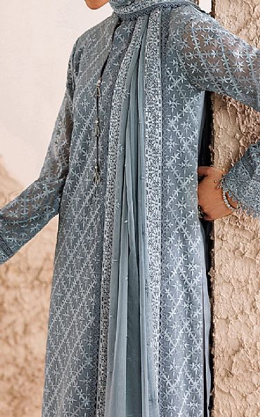 Farasha Slate Grey Chiffon Suit | Pakistani Embroidered Chiffon Dresses USA- Image 3
