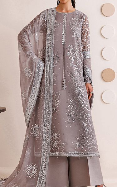 Farasha Dusty Grey Chiffon Suit | Pakistani Embroidered Chiffon Dresses USA- Image 1