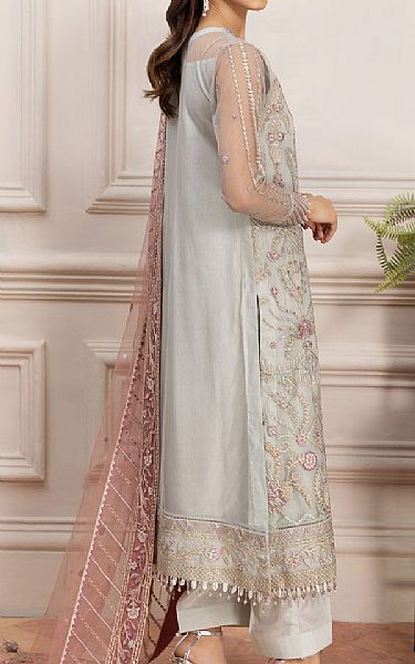 Farasha Light Grey Net Suit | Pakistani Embroidered Chiffon Dresses- Image 2