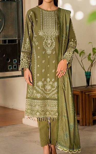 Farasha Olive Green Khaddar Suit | Pakistani Winter Dresses- Image 1