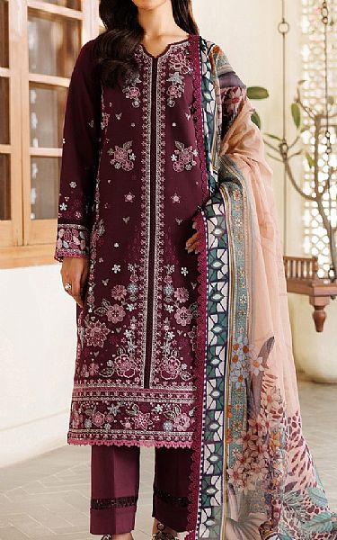 Farasha Wine Lawn Suit | Pakistani Lawn Dress in USA- Image 1