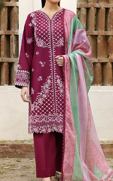 Farasha Dark Raspberry Lawn Suit | Pakistani Lawn Dress in USA- Image 1