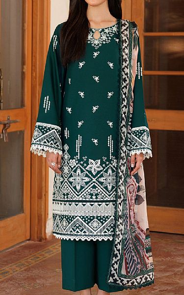 Farasha Bottle Green Lawn Suit | Pakistani Lawn Dress in USA- Image 1