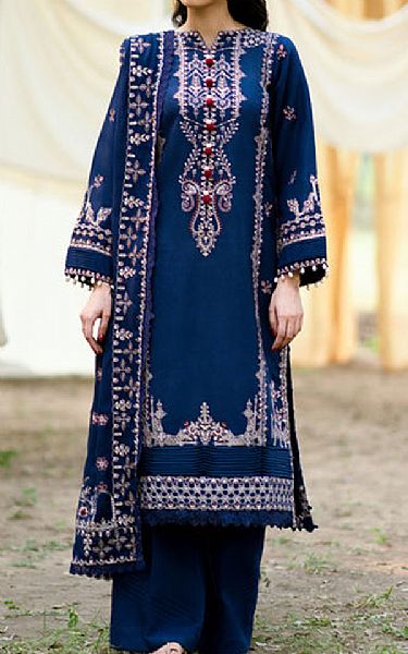 Florent Navy Blue Peach Leather Suit | Pakistani Winter Dresses in USA- Image 1