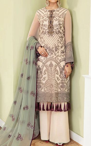 Flossie Ivory Chiffon Suit | Pakistani Embroidered Chiffon Dresses USA- Image 1