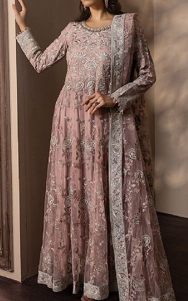 Flossie Brandy Rose Net Suit | Pakistani Embroidered Chiffon Dresses- Image 1