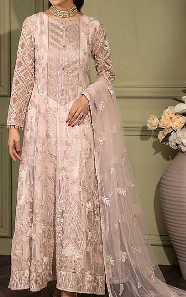 Flossie Oyster Pink Net Suit | Pakistani Embroidered Chiffon Dresses- Image 1