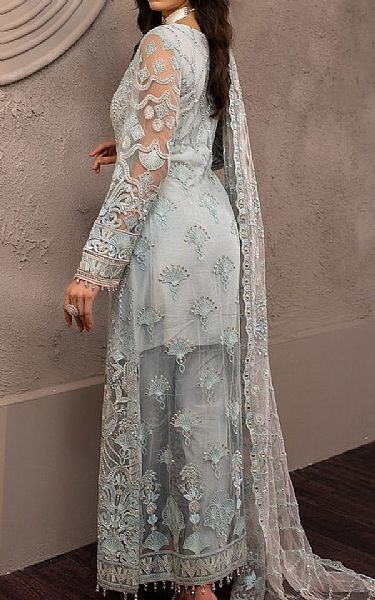Flossie Silver Sand Net Suit | Pakistani Embroidered Chiffon Dresses- Image 2