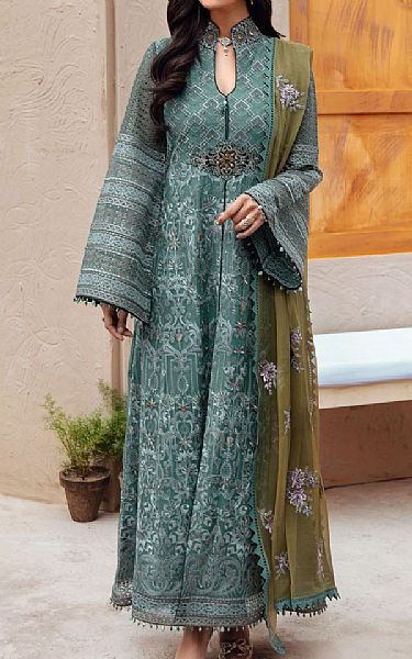 Flossie Teal Green Chiffon Suit | Pakistani Embroidered Chiffon Dresses- Image 1