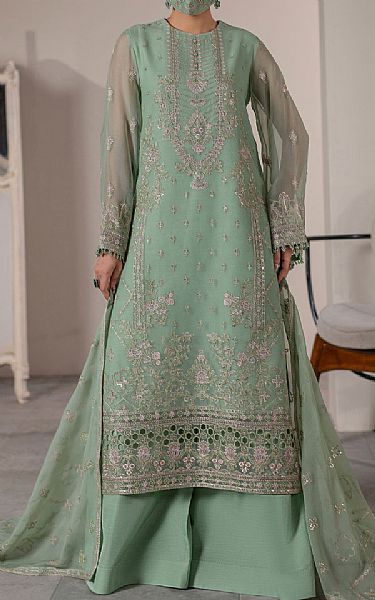 Flossie Mint Green Chiffon Suit | Pakistani Embroidered Chiffon Dresses USA- Image 1