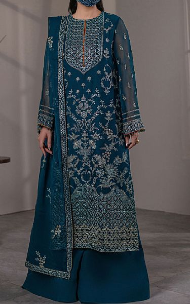 Flossie Teal Chiffon Suit | Pakistani Embroidered Chiffon Dresses USA- Image 1