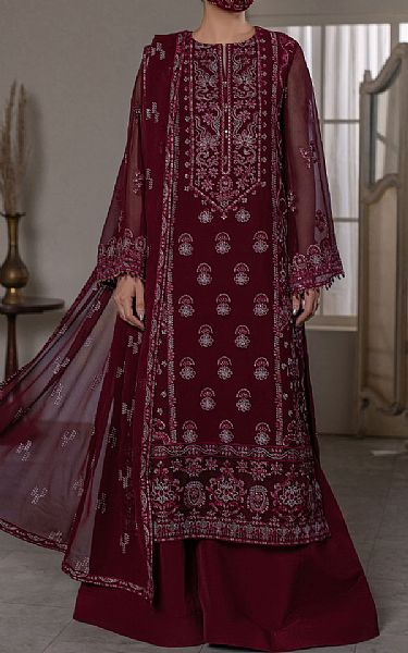 Flossie Wine Chiffon Suit | Pakistani Embroidered Chiffon Dresses USA- Image 1