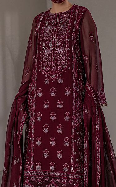 Flossie Wine Chiffon Suit | Pakistani Embroidered Chiffon Dresses USA- Image 2