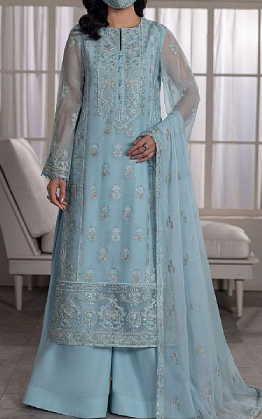 Flossie Sky Blue Chiffon Suit | Pakistani Embroidered Chiffon Dresses USA- Image 1