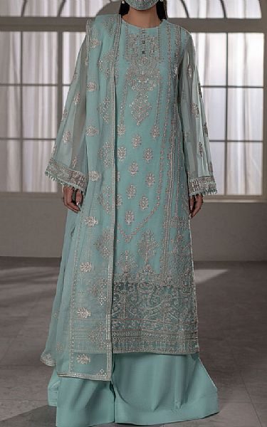 Flossie Aqua Chiffon Suit | Pakistani Embroidered Chiffon Dresses USA- Image 1
