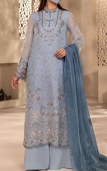 Flossie Cadet Blue Chiffon Suit | Pakistani Embroidered Chiffon Dresses USA- Image 1