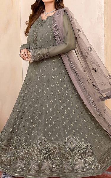 Flossie Dark Grey Chiffon Suit | Pakistani Embroidered Chiffon Dresses- Image 2