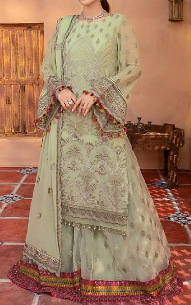Flossie Pastel Green Chiffon Suit | Pakistani Embroidered Chiffon Dresses- Image 2