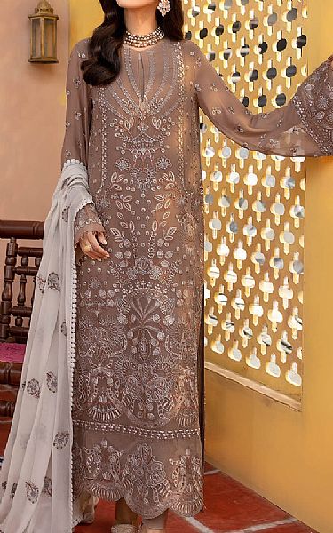 Flossie Taupe Chiffon Suit | Pakistani Embroidered Chiffon Dresses- Image 1