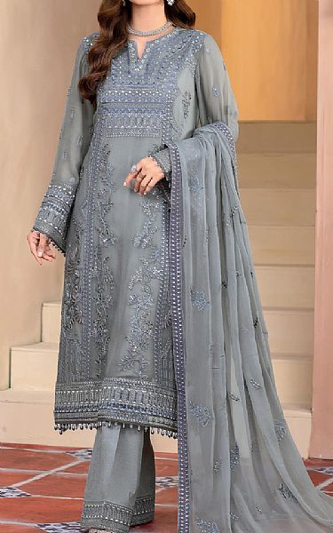 Flossie Slate Grey Chiffon Suit | Pakistani Embroidered Chiffon Dresses- Image 1