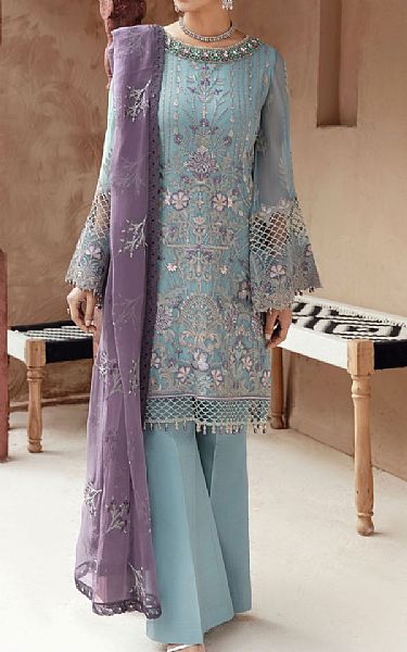 Flossie Sky Blue Chiffon Suit | Pakistani Dresses in USA- Image 1