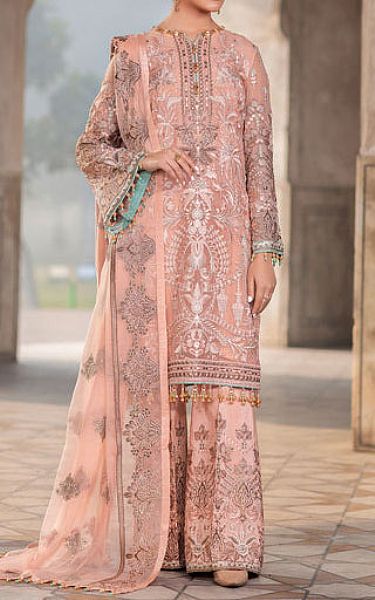 Flossie Peach Chiffon Suit | Pakistani Embroidered Chiffon Dresses USA- Image 1