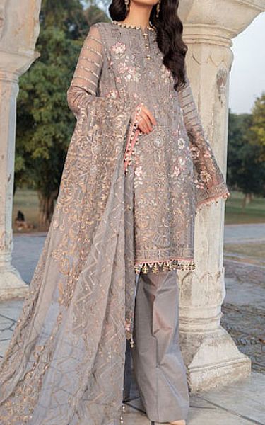 Flossie Grey Chiffon Suit | Pakistani Embroidered Chiffon Dresses USA- Image 1