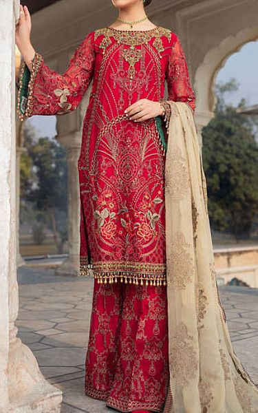 Flossie Crimson Chiffon Suit | Pakistani Embroidered Chiffon Dresses USA- Image 1
