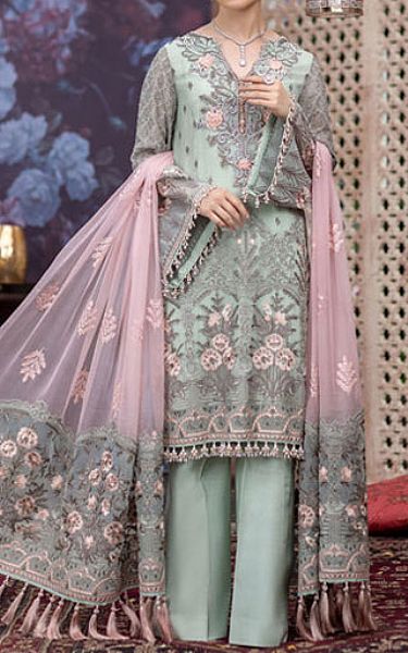 Flossie Turquoise Chiffon Suit | Pakistani Embroidered Chiffon Dresses USA- Image 1