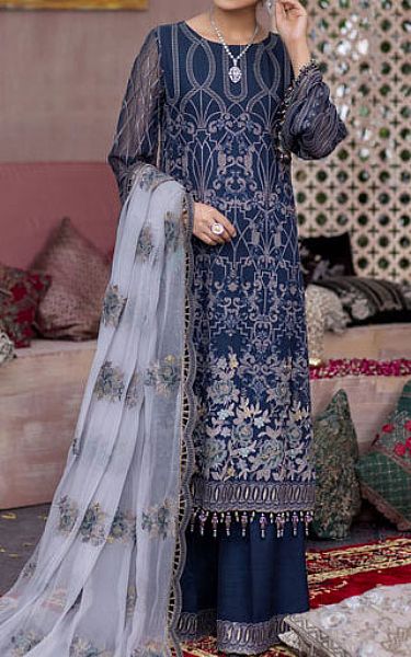 Flossie Navy Blue Chiffon Suit | Pakistani Embroidered Chiffon Dresses USA- Image 1