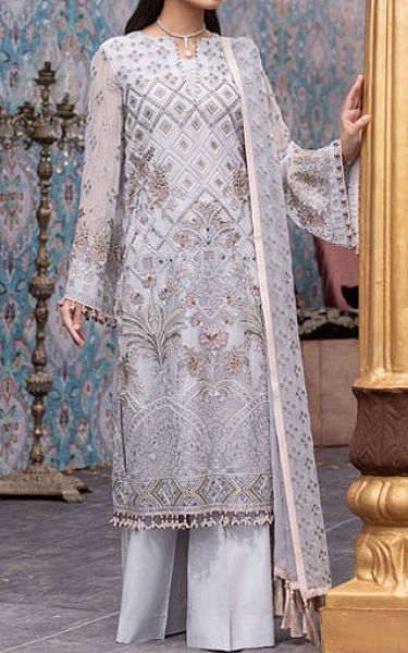 Flossie Slate Grey Chiffon Suit | Pakistani Embroidered Chiffon Dresses USA- Image 1