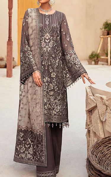 Flossie Grey Chiffon Suit | Pakistani Embroidered Chiffon Dresses USA- Image 1