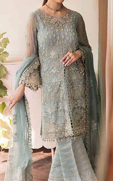 Flossie Light Turquoise Chiffon Suit | Pakistani Embroidered Chiffon Dresses USA- Image 1