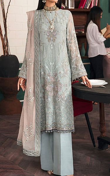 Flossie Light Turquoise Chiffon Suit | Pakistani Embroidered Chiffon Dresses USA- Image 1